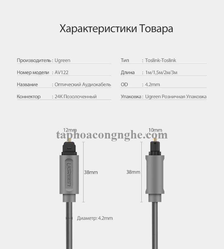 Ugreen 10771 3M màu Xám Dây cáp quang âm thanh 2 đầu dương AV122 30010771